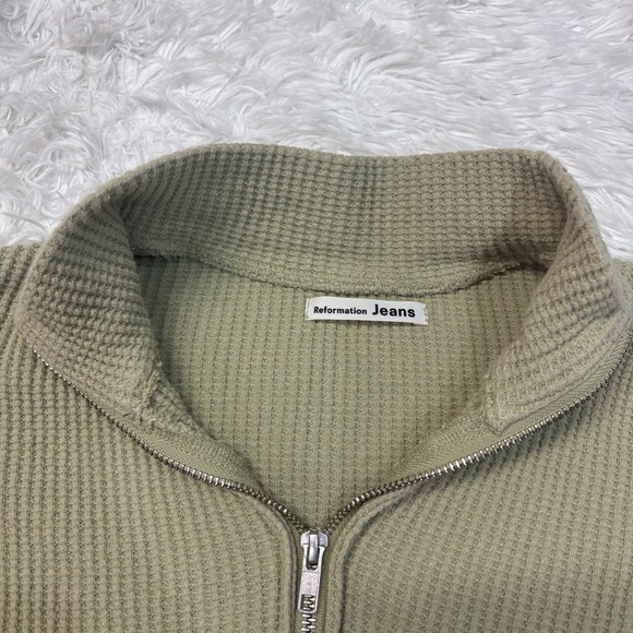 Reformation Green Waffle Knit Quarter Zip - Picture 3 of 6